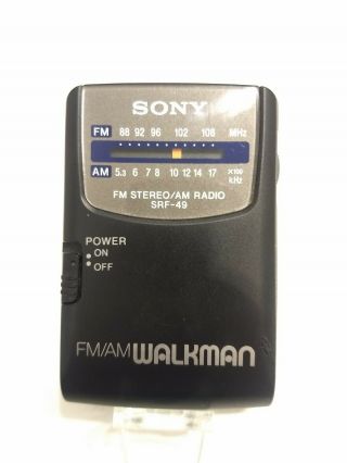 Vintage Sony Walkman Compact Am/fm Stereo Model Srf - 49 With Clip,
