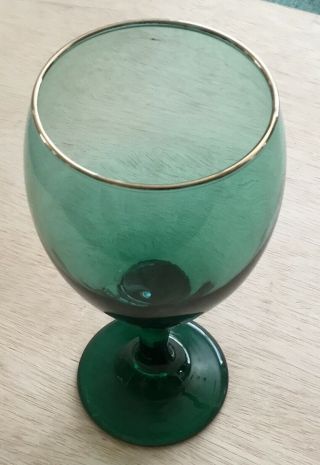 1 Vintage Libbey Teardrop Juniper Green Wine Glasses With Gold Trim 7 " Tall