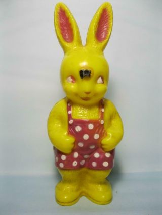 Vintage 1950s Rosbro/irwin Yellow Plastic Mold Easter Bunny Rabbit Rattle 6 "