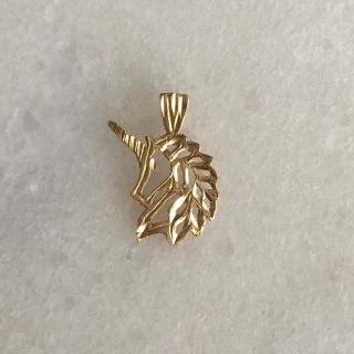Vintage Solid 14k Yellow Gold Lucky Unicorn Diamond Cut Pendant Charm Figural