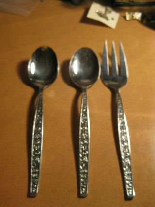 Vintage Granada Rose Stainless Steel Japan Serving Utensils 2 Spoons 1 Fork