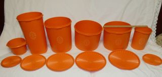 Vintage Tupperware Servalier Orange Nesting /,  Canisters Set Of 6 With Lids
