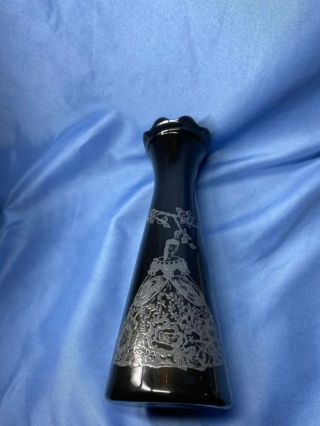 Vintage Antique Black Heavy Vase Bottle Hand Painted Cinderella Design 9 Inch