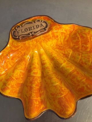 Vintage Treasure Craft Usa Shell Shaped Dish Lava Glaze Florida Mid Century