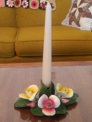 Vintage Nuova Capodimonte Porcelain Ceramic Flower Candlestick Holder