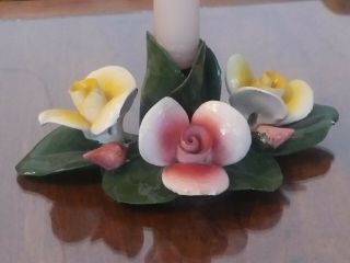 Vintage Nuova Capodimonte Porcelain Ceramic Flower Candlestick Holder 2