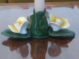 Vintage Nuova Capodimonte Porcelain Ceramic Flower Candlestick Holder 3