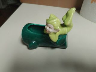 Vintage Elf Pixie Green Ceramic Planter Figurine Made In The Usa