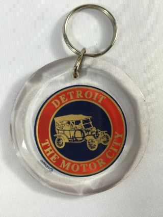 Detroit The Motor City Key Rings Keychains Clear Circle With Red Blue Gold Print