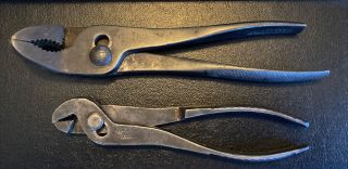 2 Pairs Of Vintage Pliers - Whitaker 1044 Slip Joint Pliers And Old Bent Nose