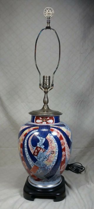 Vintage Asian Oriental Hand Painted Ceramic Ginger Jar Table Lamp Kimono Knot