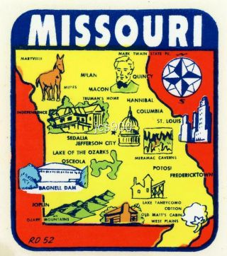 Vintage Missouri State Map Souvenir Travel Decal Waterslide Sticker Art