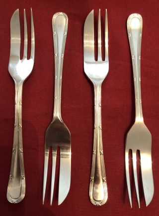 Set Of 4 Vintage Silver Plated Art Deco Pastry Forks C.  1930’s