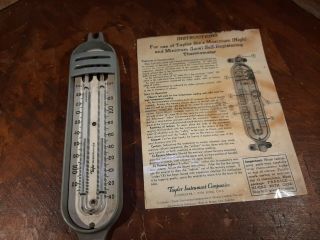 Vintage Taylor Maxium Minimum Self Registering Thermometer 5458 No Magnet