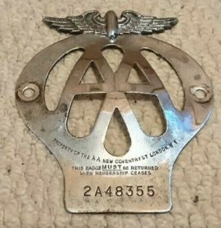Vintage Metal Aa Automobile Association Chrome Grille Badge