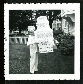 Vintage Halloween Photo Boy Dressed As Head Chef " So I Baked You A Cake " 1959