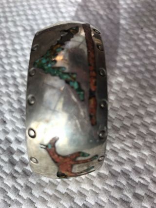 Vtg Navajo Sterling Silver Cuff Bracelet W/turquoise Inlays