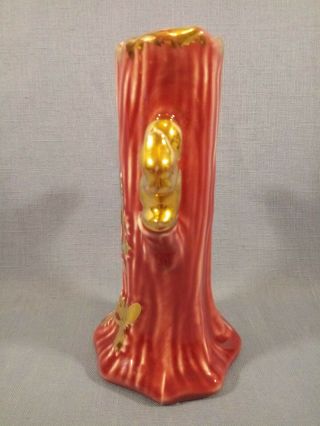 VTG USA Ceramic Gilded Rose Pink 22k Gold Tree Squirrel Bud Vase Embellished EUC 2