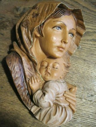 Vtg Virgin Mary Madonna&child Baby Jesus Wall Hanging/plaque Made Italy - Romans