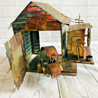 Vintage Tin / Copper Musical Box Rustic Garage Car Decor