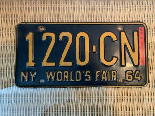 Vintage 1964 York Worlds Fair License Plate Ny 1220 Cn