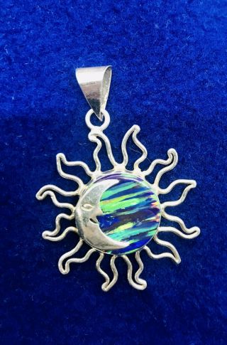 Vintage 925 Sterling Silver Necklace Pendant Charm Moon & Sky