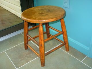 Vintage Post - 1950 Round Solid Wood Rugged Stool Bench Plant Stand 15 1/2 " Tall