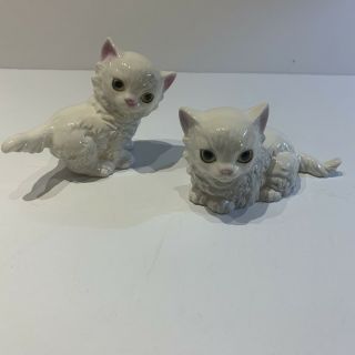 Goebel W/germany Cat Figurines Set Of 2 Vintage White Porcelain Collectible