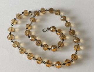 Vintage Art Deco Style Citrine Yellow Glass 10mm Faceted Crystal Bead Necklace