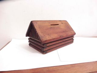 Vintage Hand Made Wooden Log Cabin Money Box