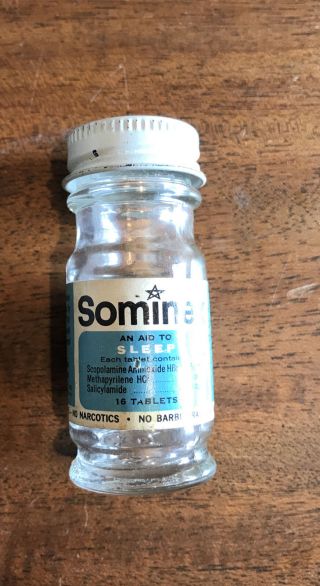 Sominex Vintage Glass Bottle With Label And Cap,  For Collecting Or Pinky Slide.