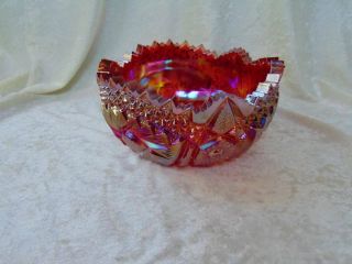 Vintage L.  E.  Smith Iridescent Carnival Glass Bowl Red Purple Buzz Saw 7.  5 " Rd