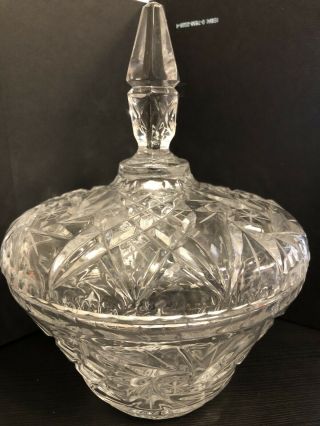Gorgeous Vintage Hand Cut Lead Crystal Candy Dish W Lid 8 1/2” Tall Pre Owned