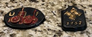 2 Vintage Small Fire Fighters Insurance Cast Iron Plaques