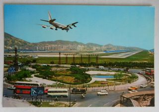 Vintage Postcard Hong Kong Kai Tak Airport Aircraft Coming In