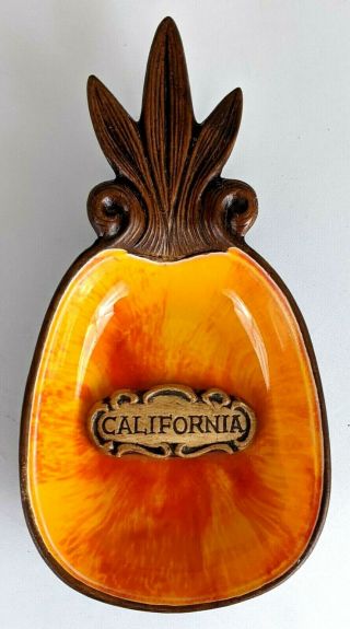 1969 California Pineapple Tiki Style Treasure Craft Trinket Nut Souvenir Dish
