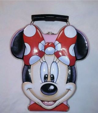 Vintage Disney Minnie Mouse Head Metal Tin Lunch Box Multi Color Collectible