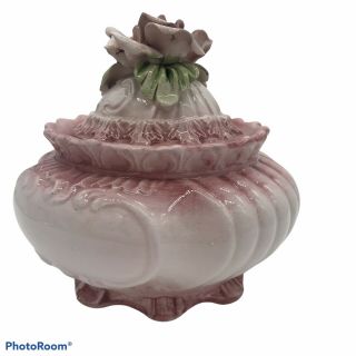 Vintage Capodimonte Italy Porcelain Lidded Box Rose Pink 6 " Tall
