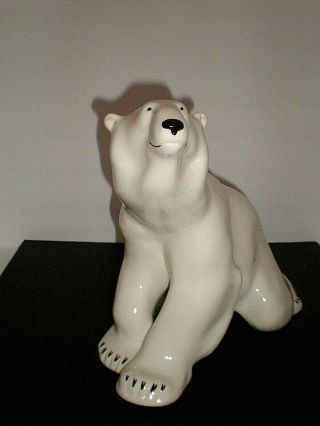 Vintage Lg.  Lomonosov Imperial Russian Porcelain Sitting Polar Bear Vintage Ussr