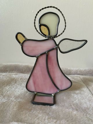 Vintage Stained Glass Angel Pink Christmas Decorative Collectible Suncatcher