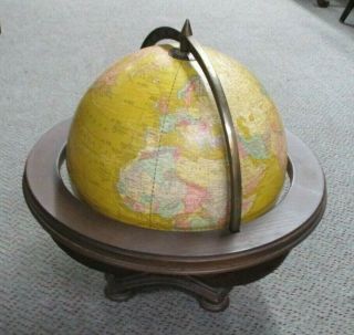 Vintage George Cram Co.  Butler World Globe 11 " Wooden Desk Stand 16 " X 16 "