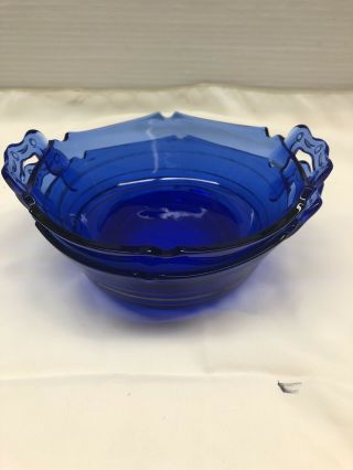 2 Vtg Mt.  Pleasant L.  E.  Smith Cobalt Blue Depression Glass Condiment/desert Bowl