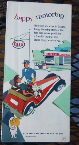 1959 Ontario road map Imperial Esso oil gas Canada 2