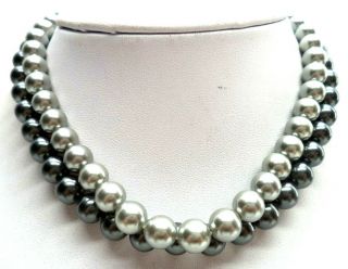 Stunning Vintage Estate Double Strand Silver Tone Bead 14 " Necklace 6484e