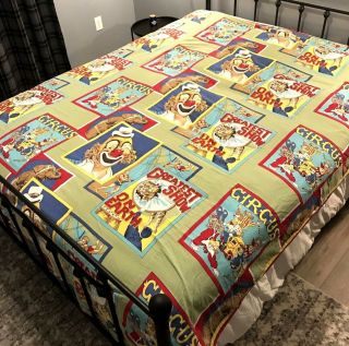 Vintage 1960s Children ' s Twin Full Bed Spread Cover Circus Clown Tent Elephant 2