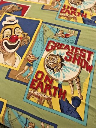 Vintage 1960s Children ' s Twin Full Bed Spread Cover Circus Clown Tent Elephant 3