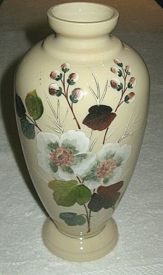 Antique/vintage 19th Century Glass Vase,  Hand Painted Flowers 10 " Height - 1
