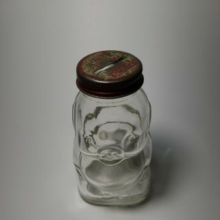 Vintage Hazel Atlas Clear Glass Piggy Bank (brother Can You Spare A Dime)