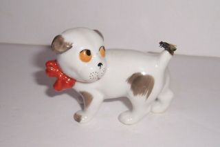 Vintage Antique Pfeffer Cute Porcelain Bulldog Puppy W Fly On Tail Germany