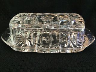 Vintage Anchor Hocking Starburst/star Of David Covered Butter Dish Clear Glass